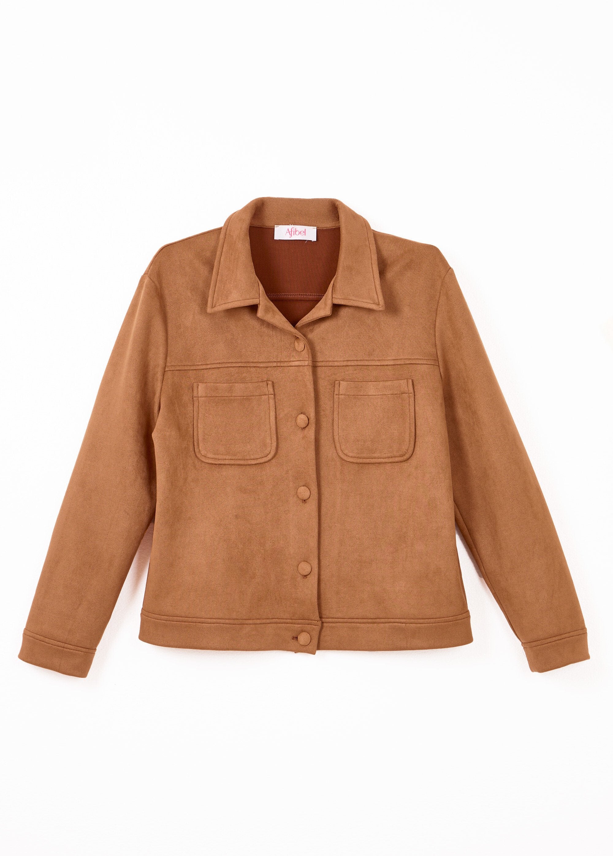 Blouson_boutonné_tissu_suédé_col_cranté_Camel_AP1_slim