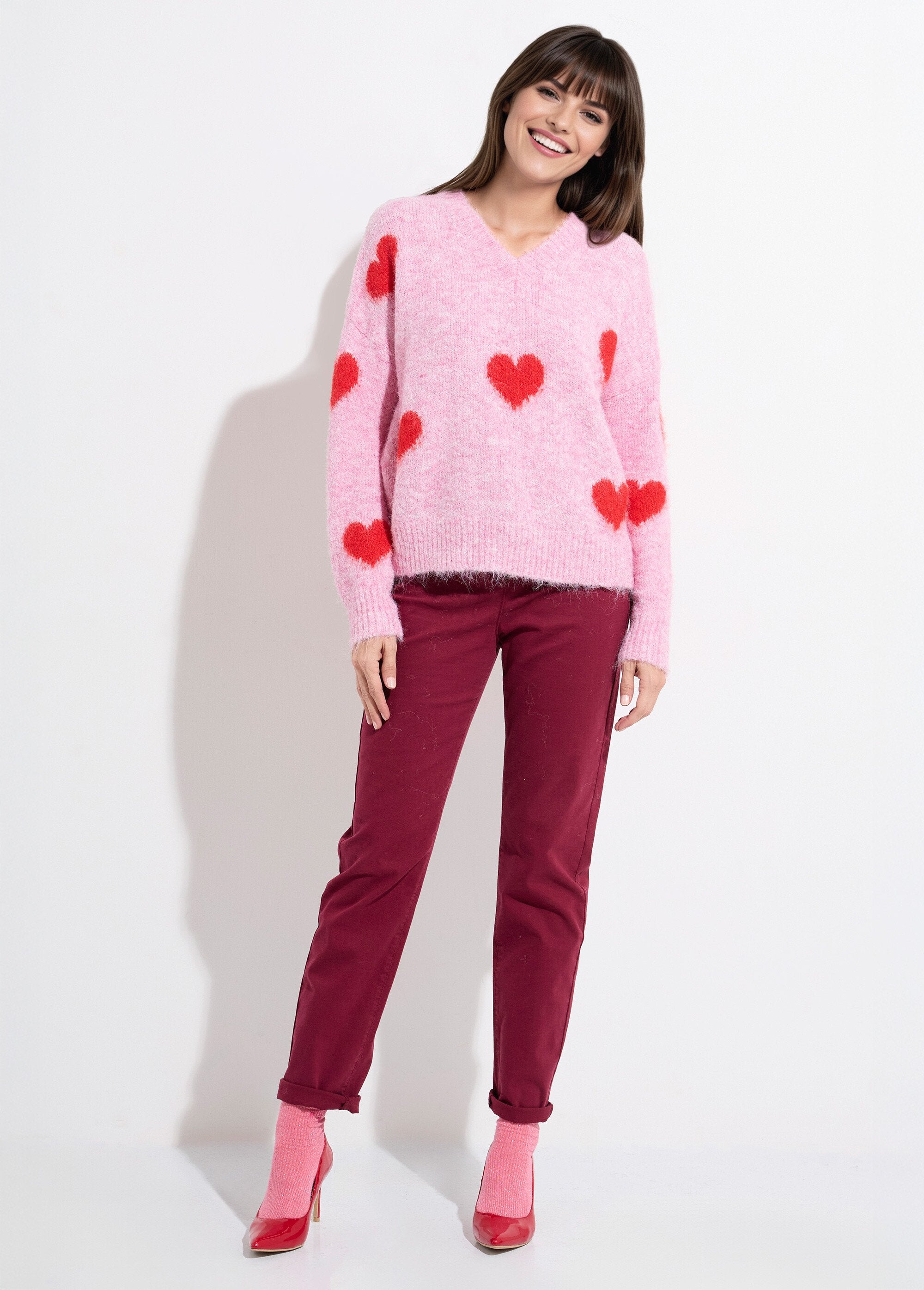 Pull_col_V_chaud_en_laine_avec_coeurs_Rose_clair_SF1_slim