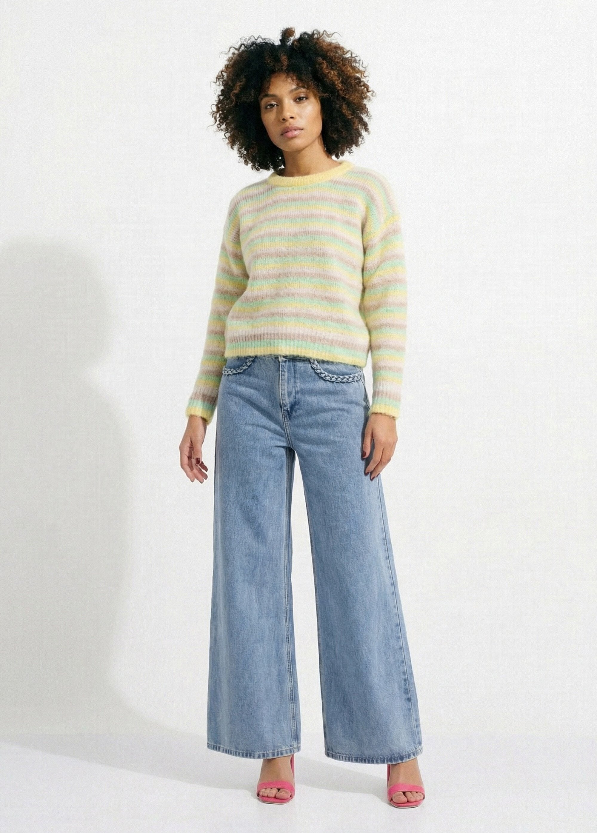 Fluffy_crew_neck_sweater,_pastel_stripes_Yellow_and_green_SF1_slim