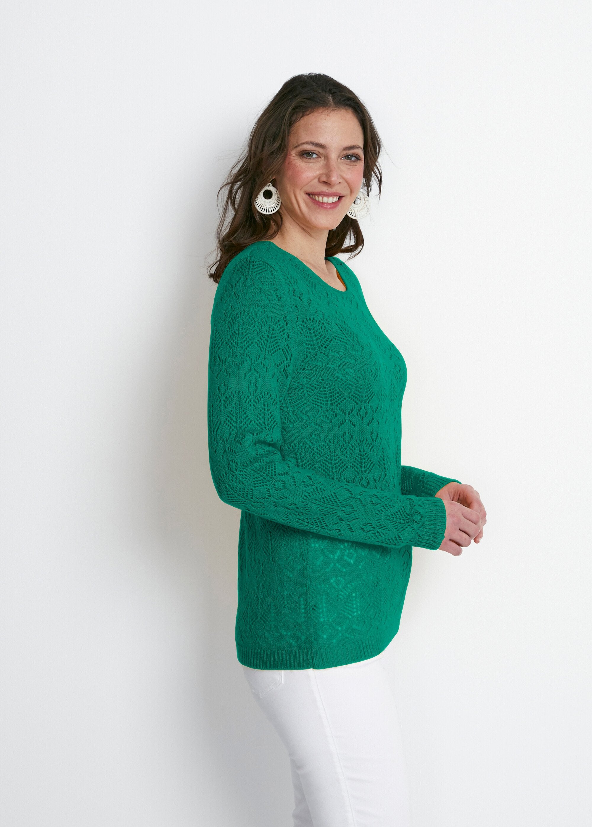 Pull_maille_ajourée_manches_longues_Vert_DR1_slim