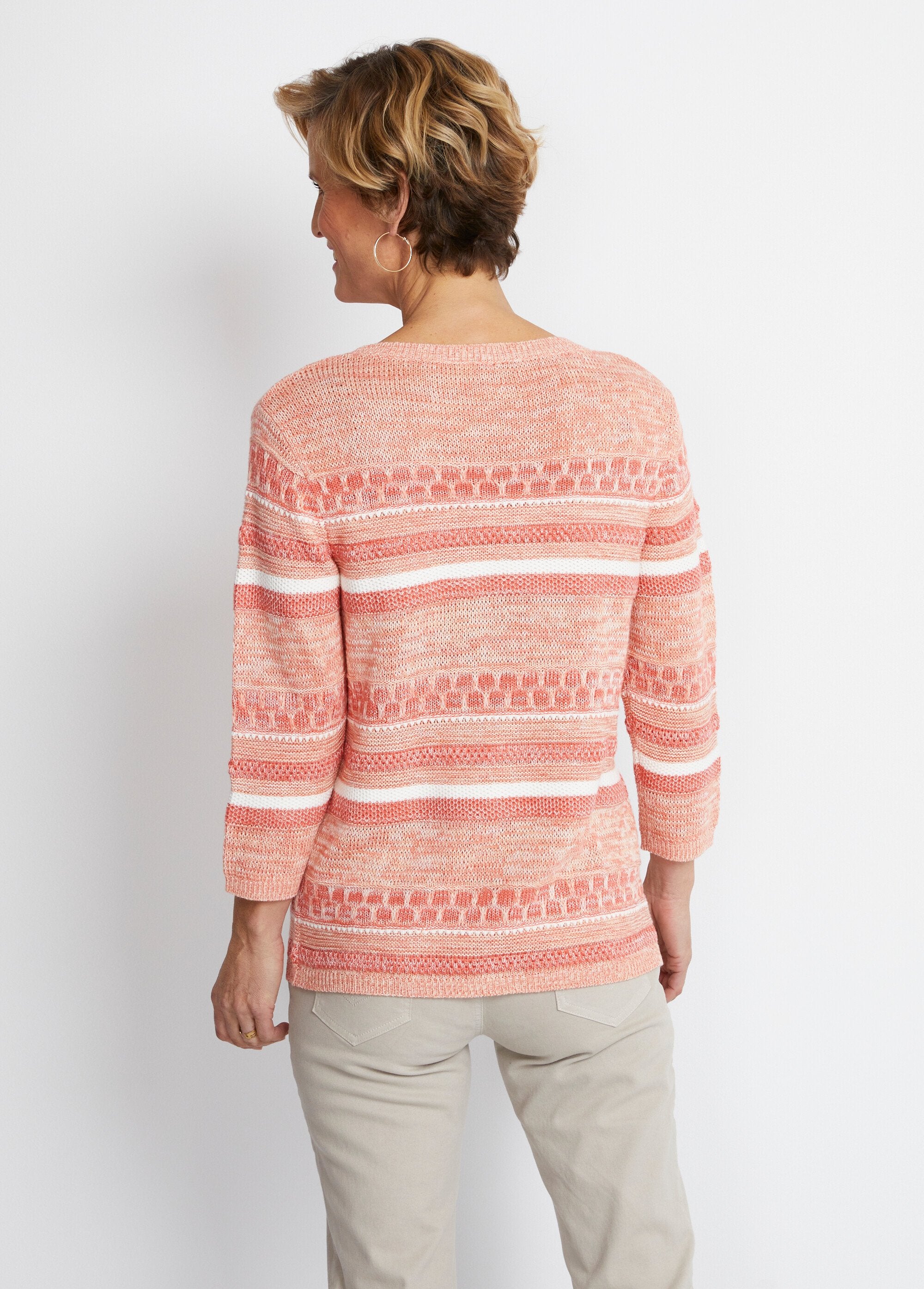 Striped_effect_3/4_sleeve_sweater_Apricot_DO1_slim