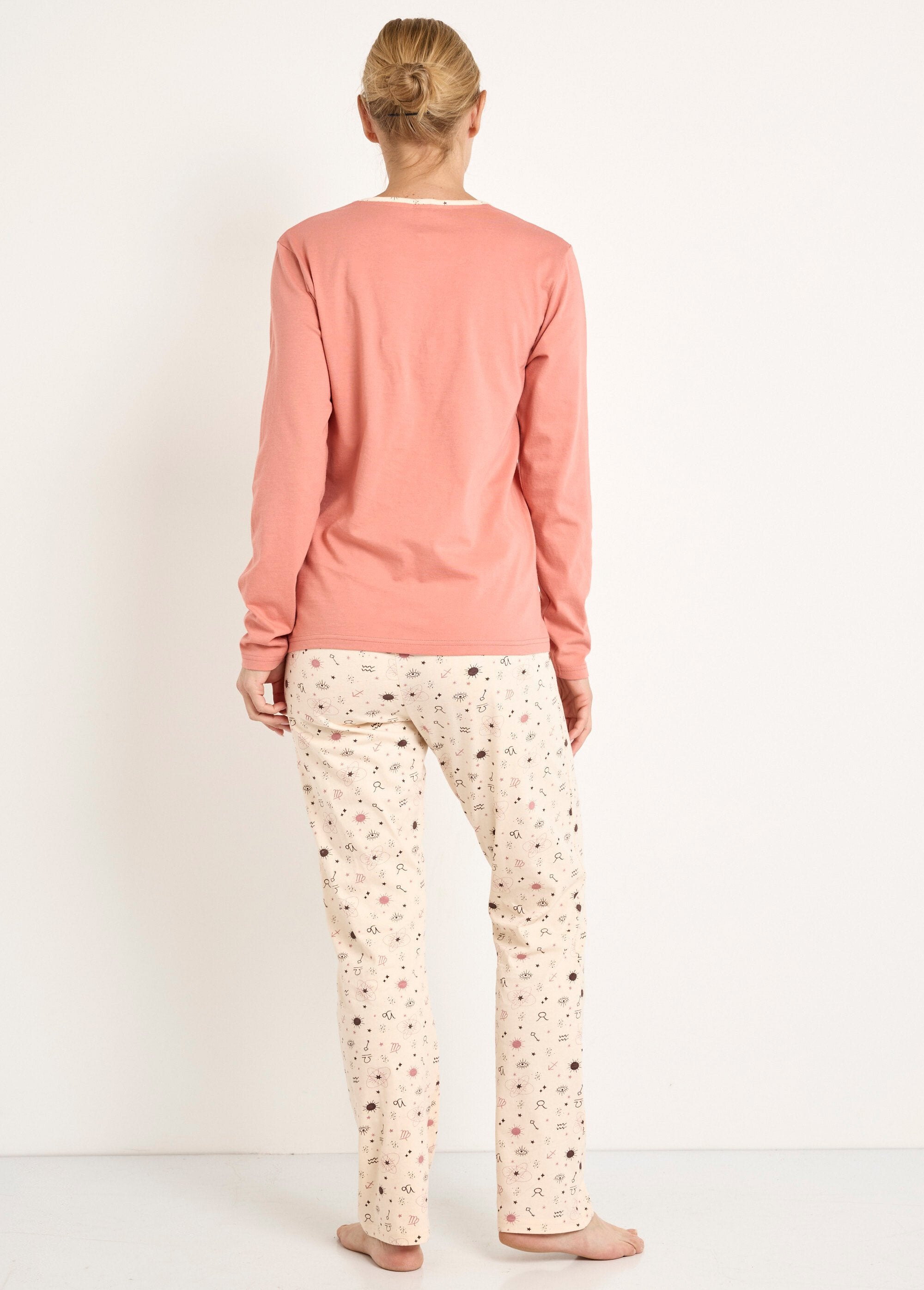 Long-sleeved_cotton_pyjama_pants_Terracotta_and_ecru_DO1_slim