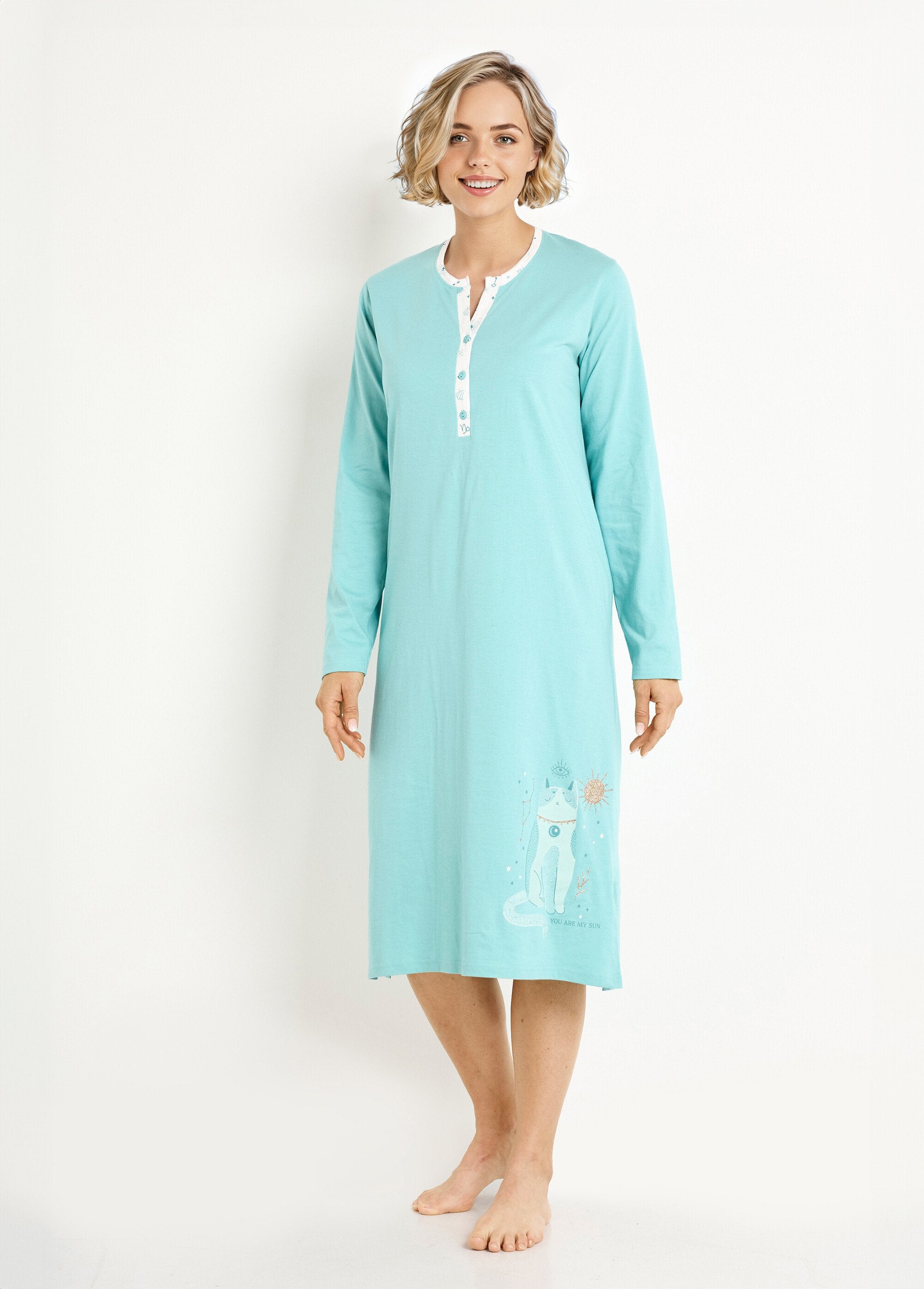 Chemise_de_nuit_liquette_mi-longue_boutonnée_coton_Aqua_FA1_slim