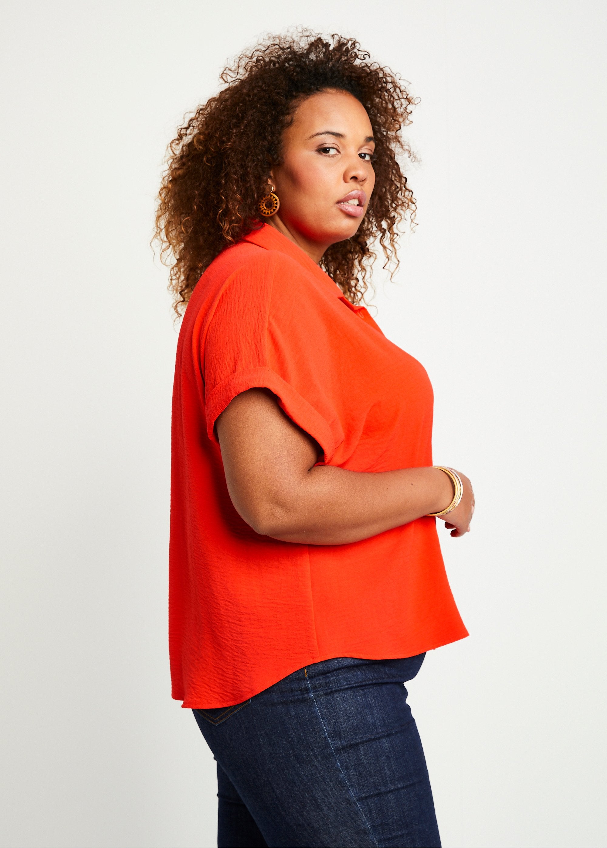 Plain_short-sleeved_blouse_Orange_FA2_curvy