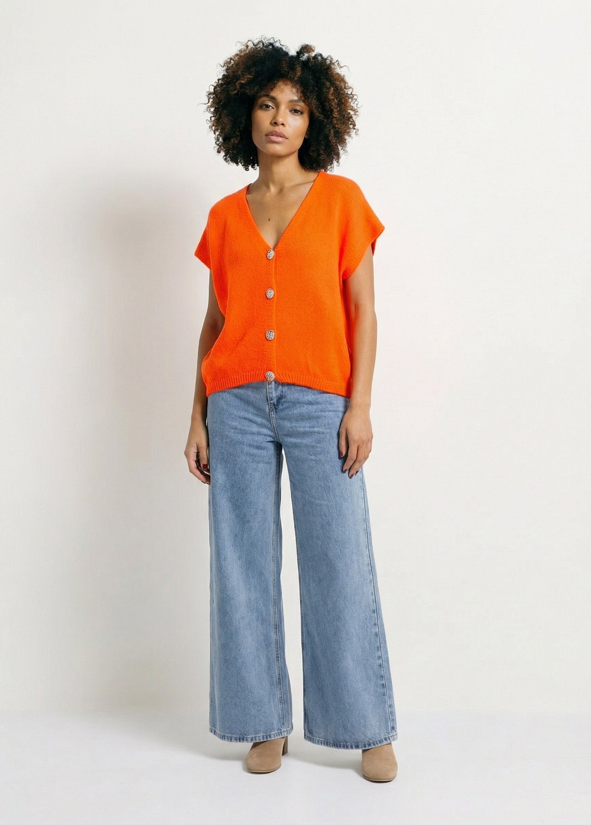 Short-sleeved_vest_with_metallic_buttons_Neon_orange_SF1_slim