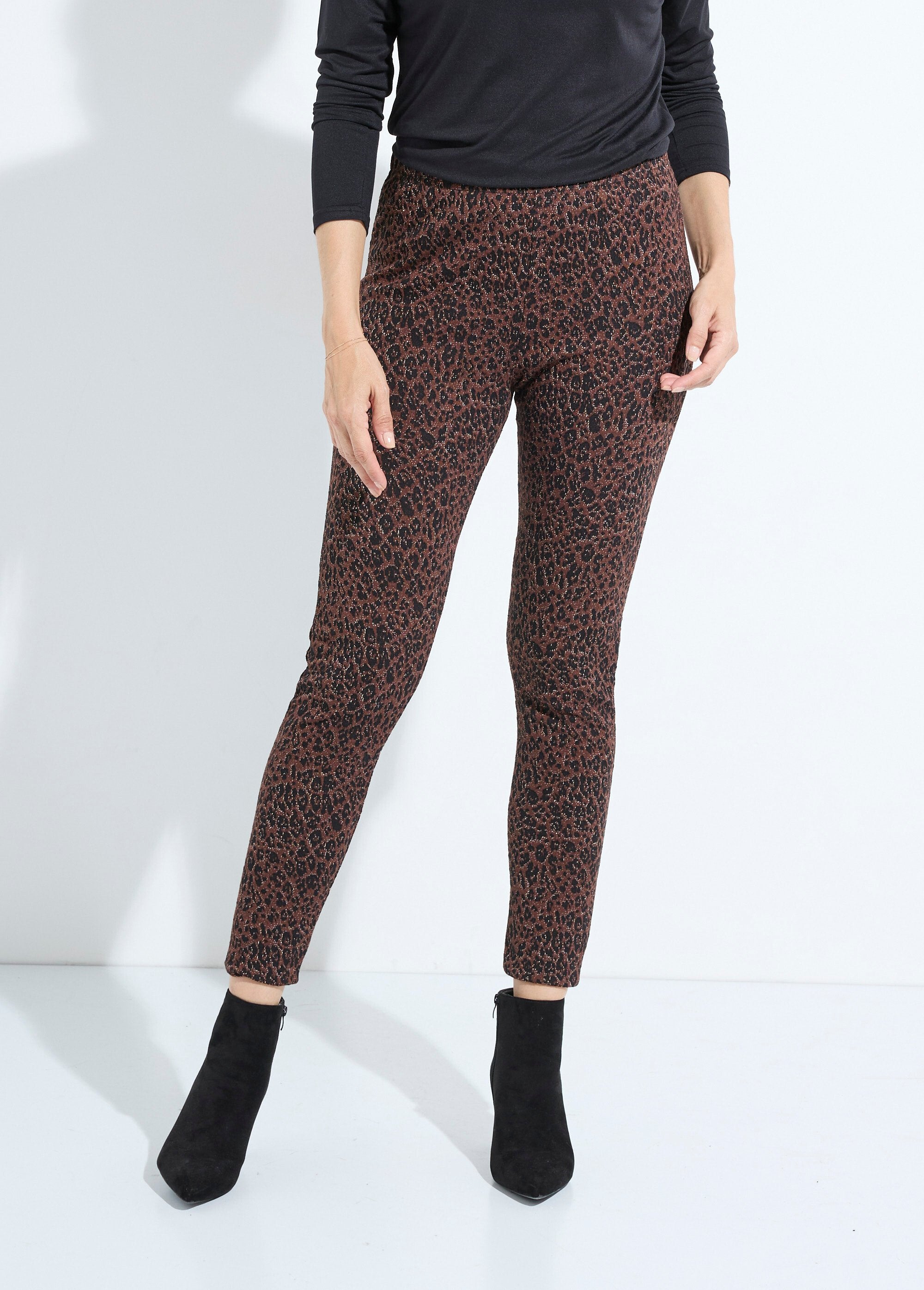 Legging_jacquard_peau_de_bête_taille_élastiquée_Marron_et_noir_FA1_slim