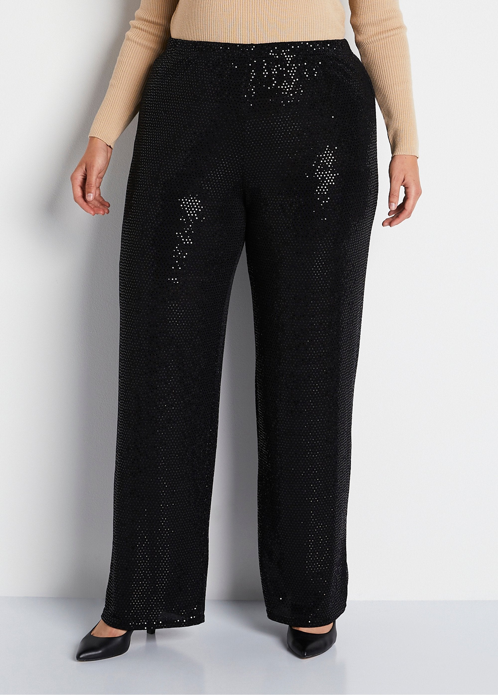 Wide_elasticated_waist_sequin_knit_pants_Black_FA1_curvy