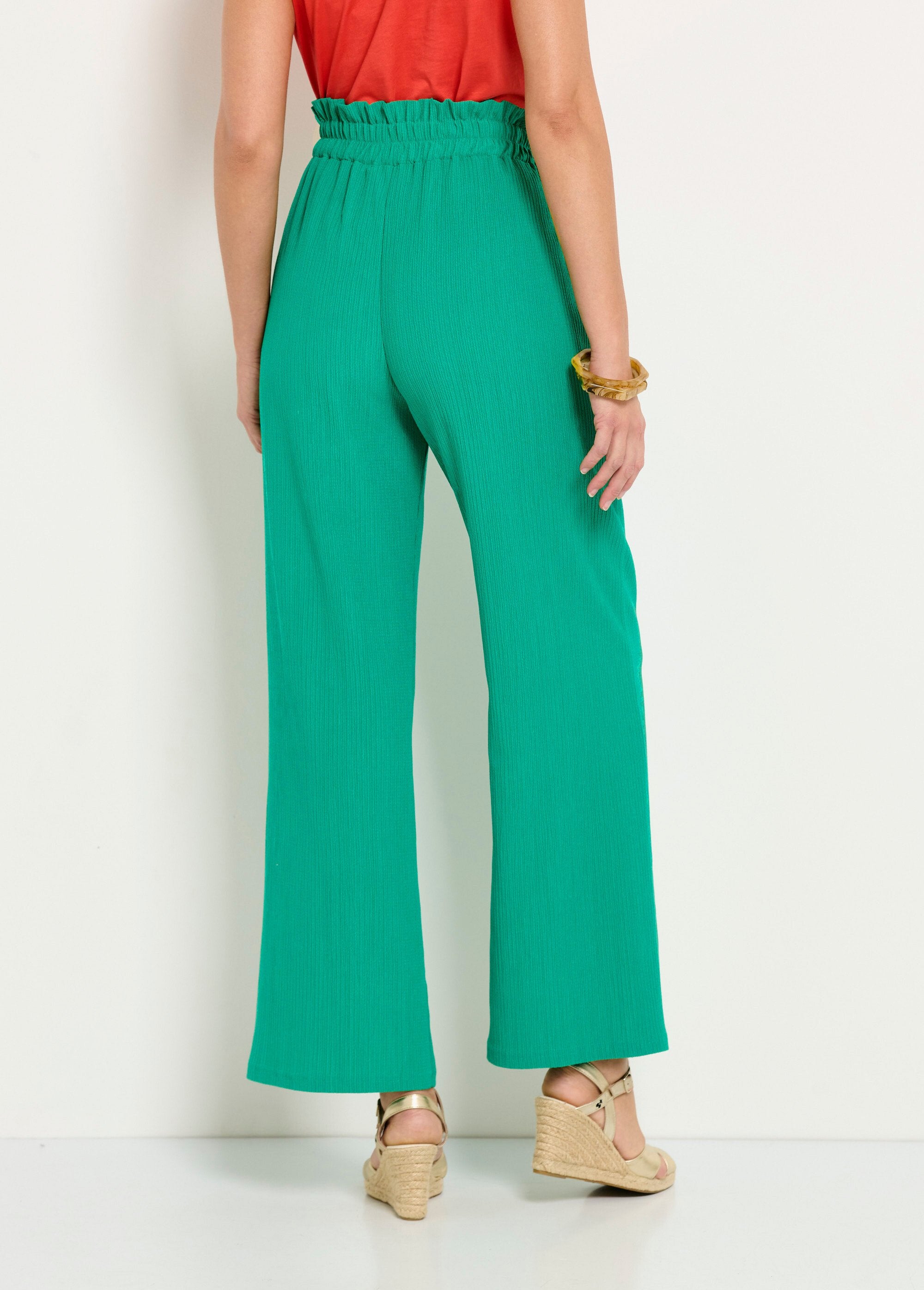 Pantalon_vert_large_taille_élastiquée_maille_relief_Vert_DO1_slim