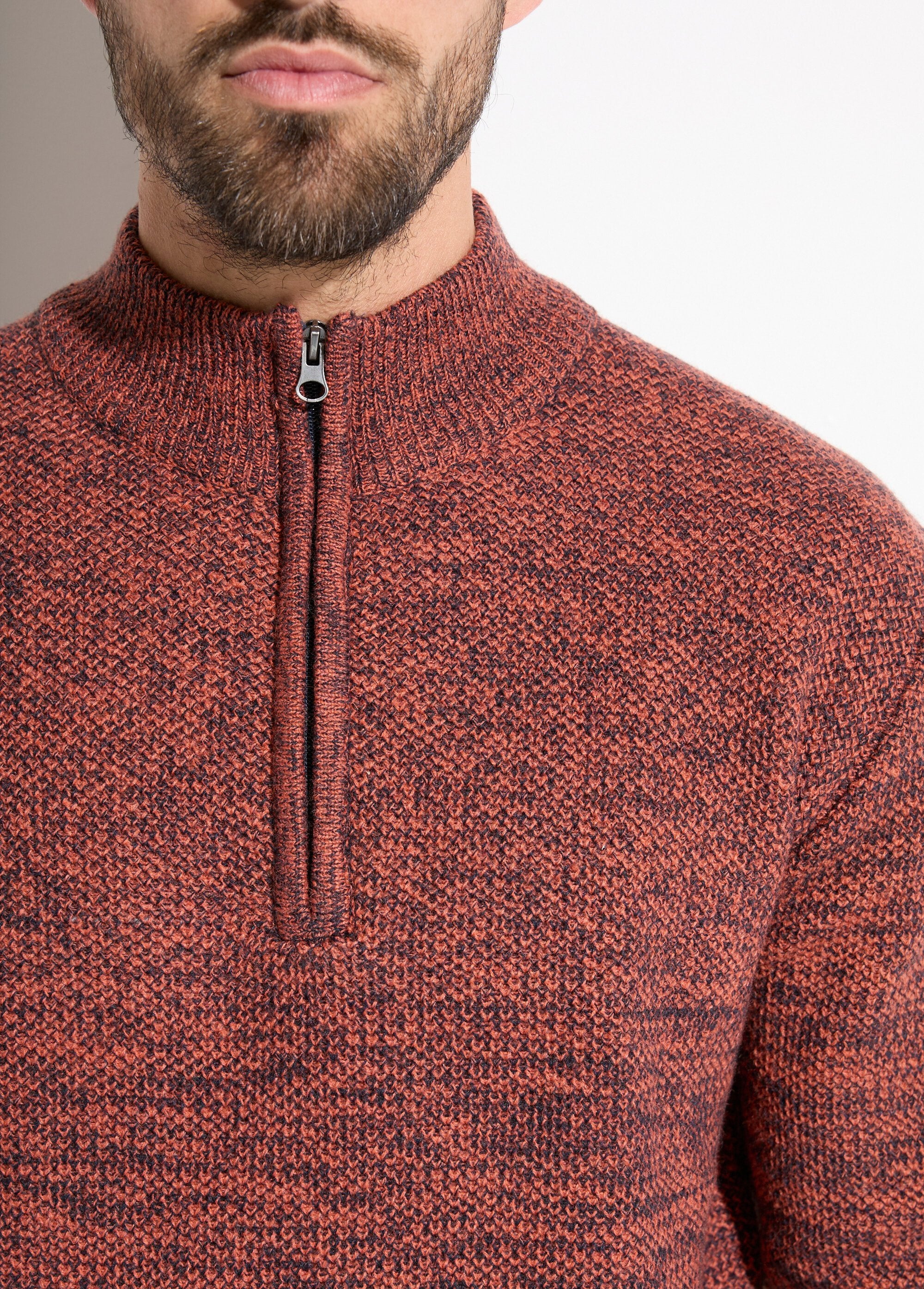 Pull_col_montant_zippé_maille_chinée_laine_Brique_DE1_slim