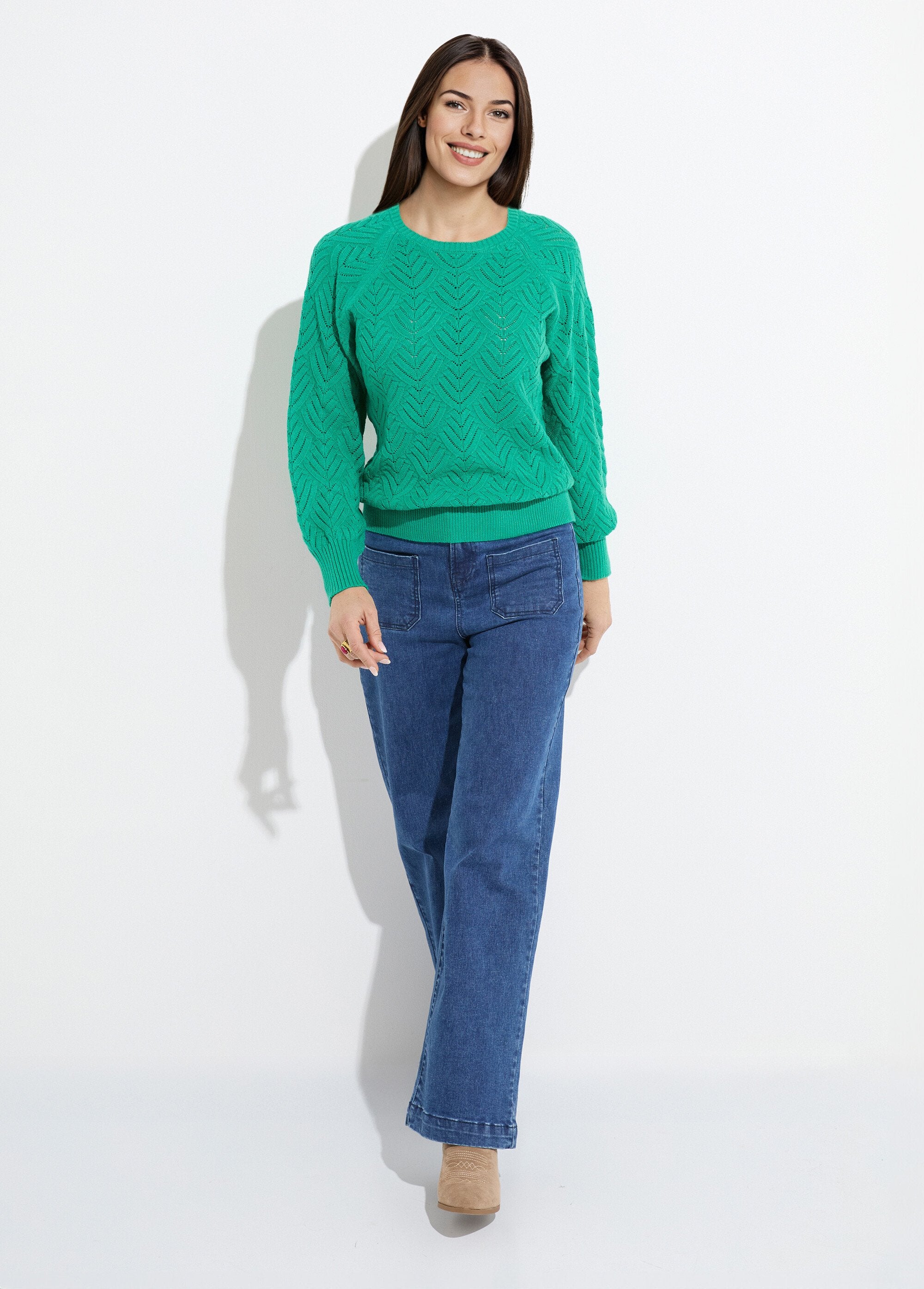 Pull_doux_court_col_rond_uni_ajouré_Vert_SF1_slim