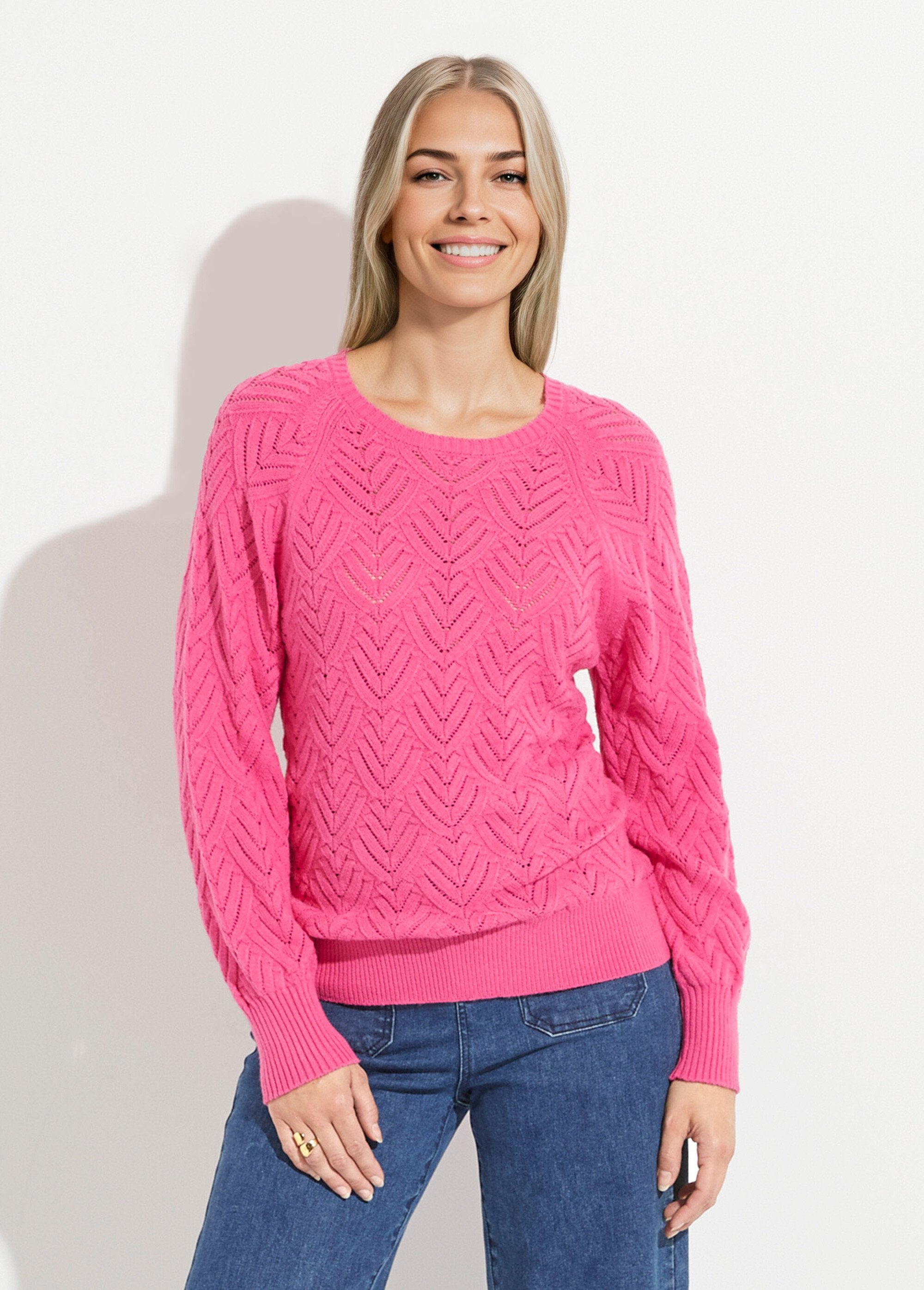 Pull_doux_court_col_rond_uni_ajouré_Rose_FA1_slim