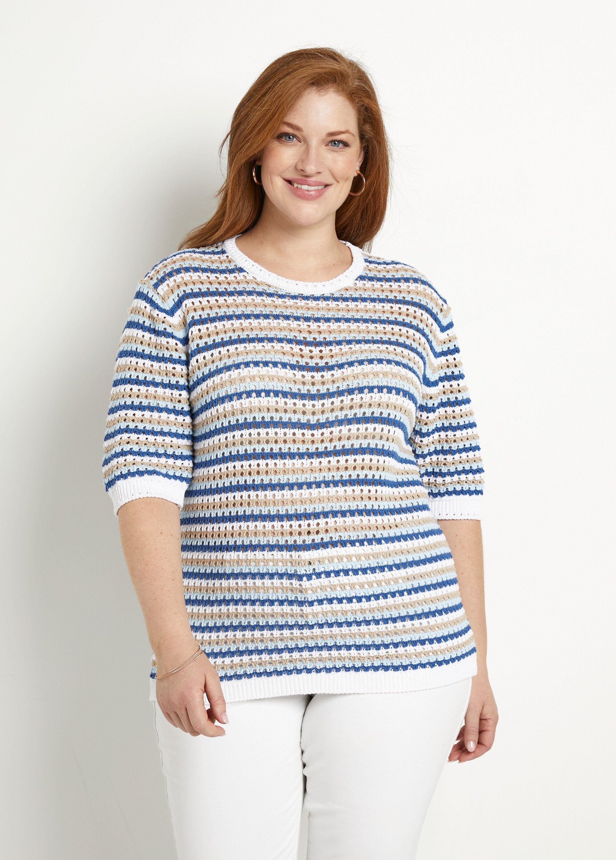 Soft_striped_openwork_short_sleeve_sweater_Blue_stripe_FA1_curvy