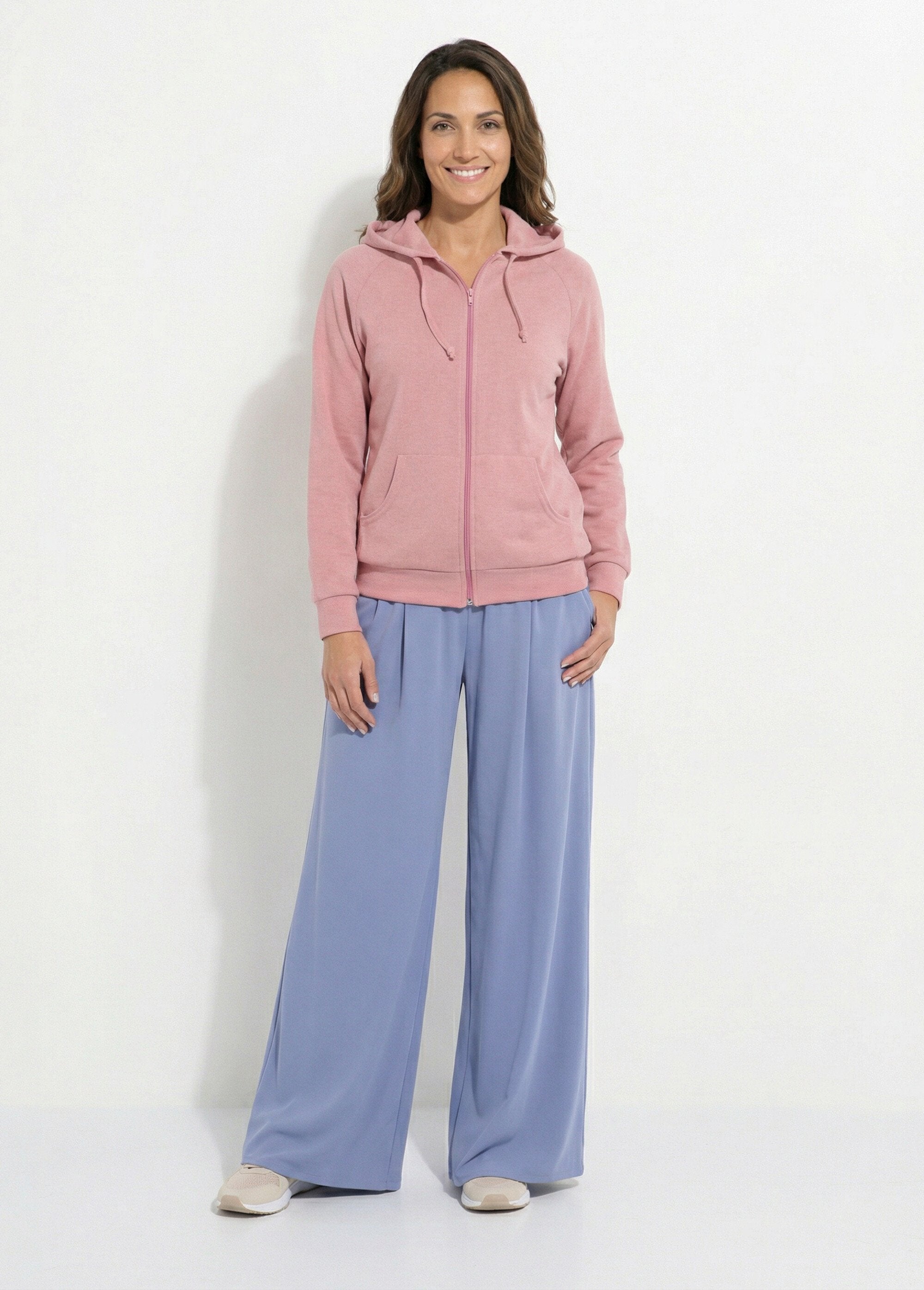 Sweat_zippé_à_capuche_molleton_gratté_Rose_SF1_slim