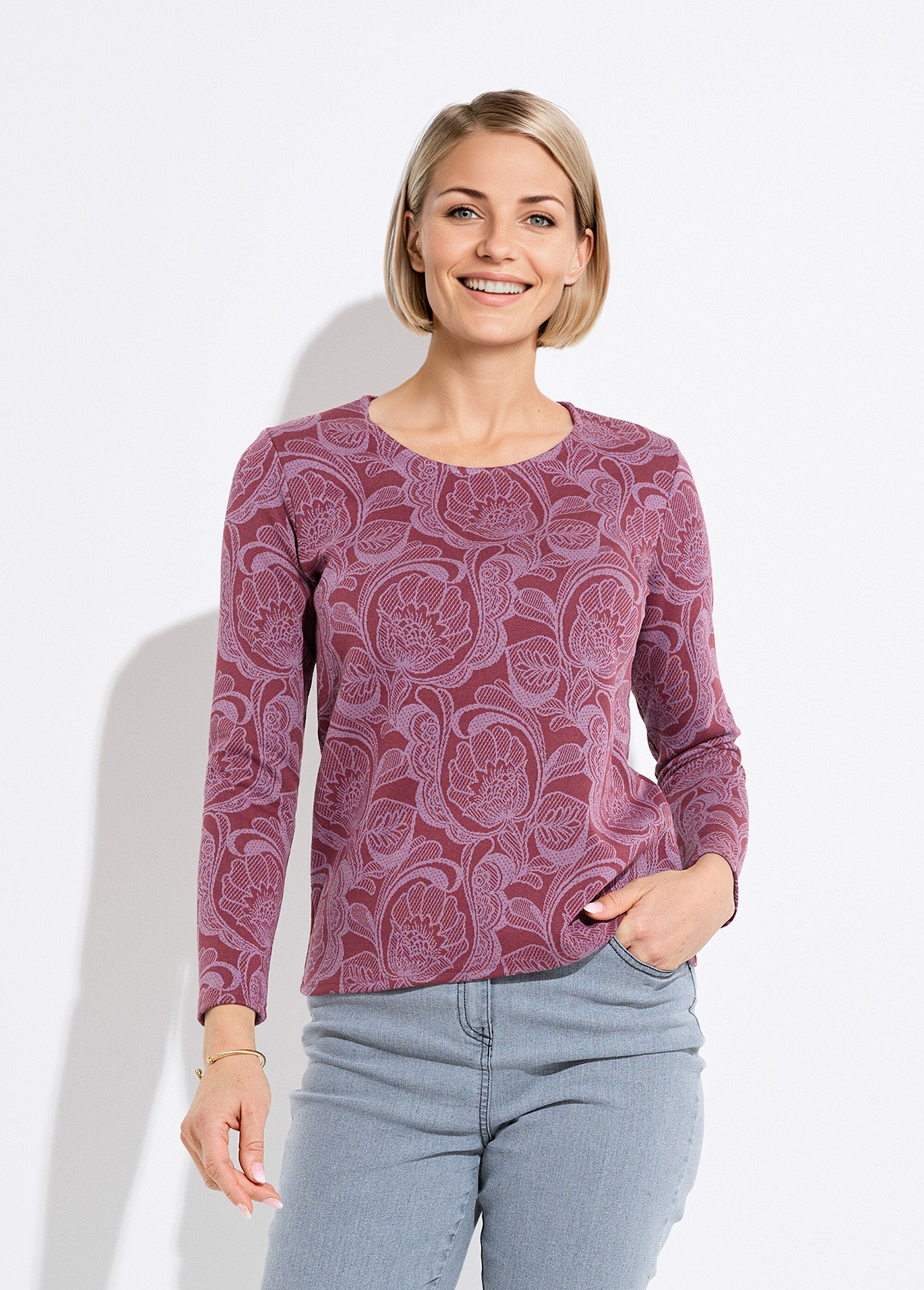 Round_neck_floral_jacquard_t-shirt_Bordeaux_and_pink_FA1_slim