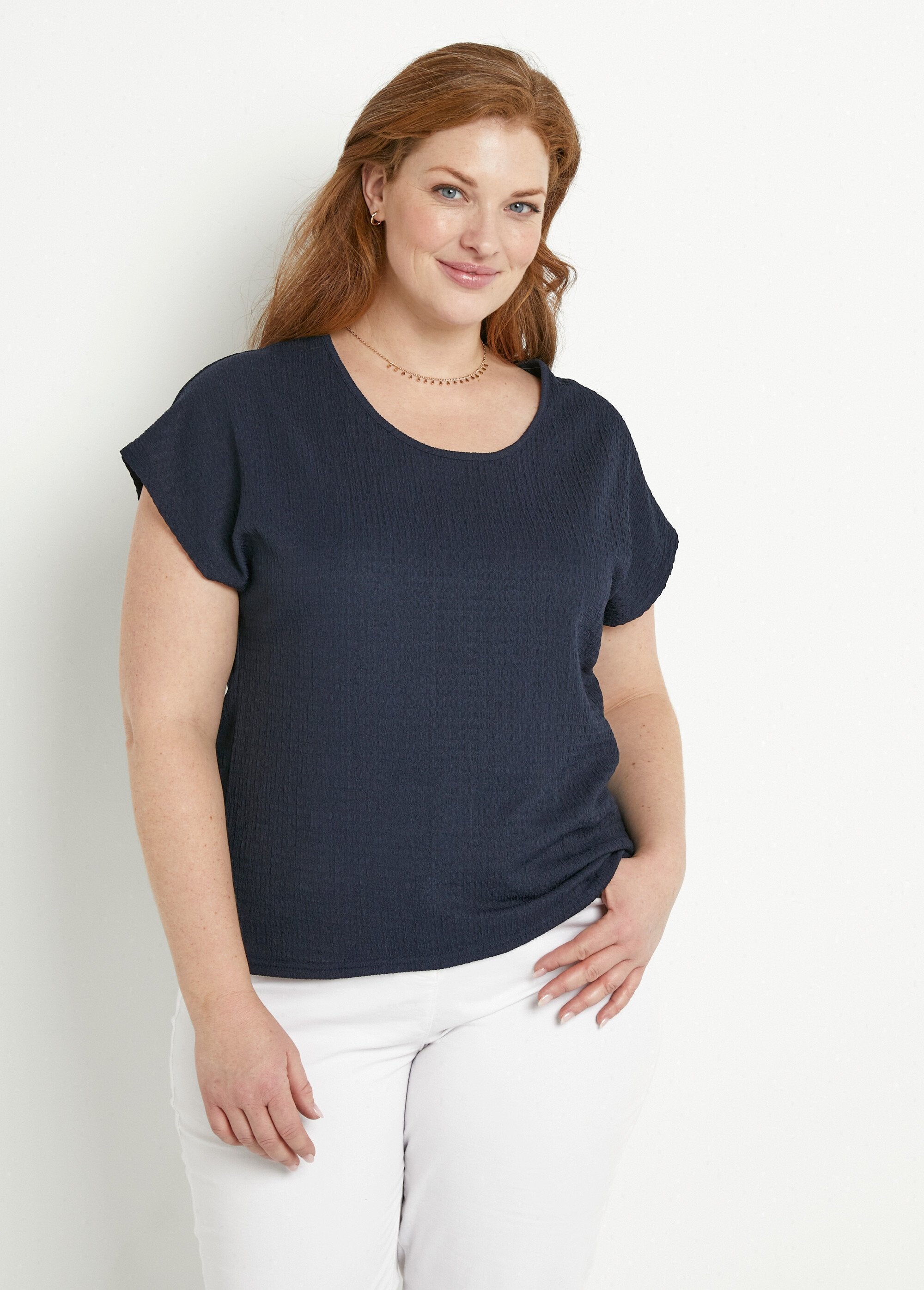 Plain_or_floral_print_short-sleeved_T-shirt_Plain_navy_FA1_curvy