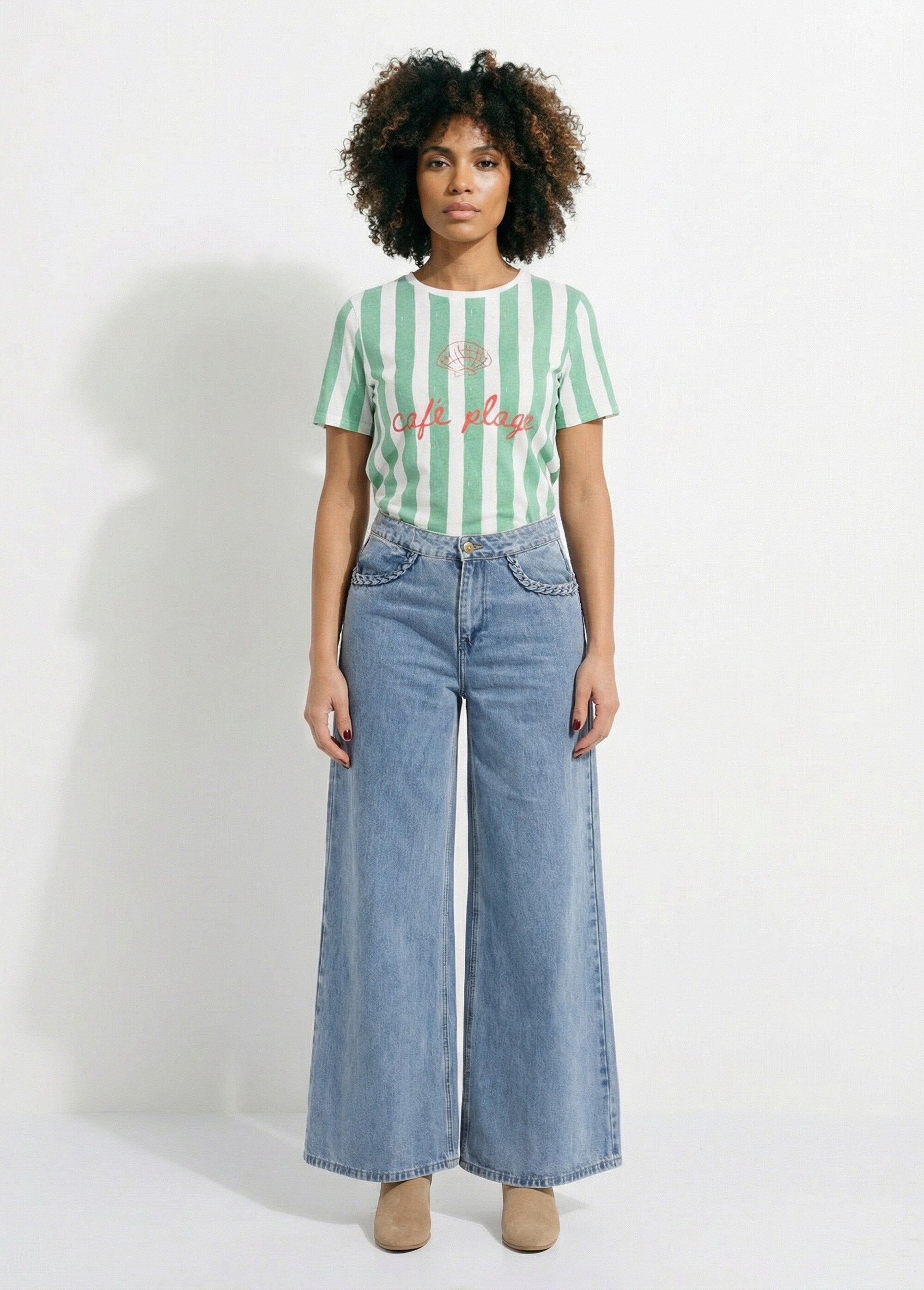 Striped_crew_neck_T-shirt_with_"Café_plage"_message_Green_and_white_SF1_slim